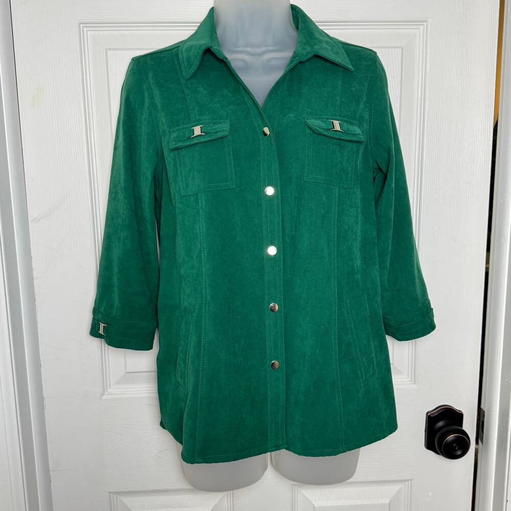 JM Collection Petite Faux Suede Shirt Jacket Snap Front Career Pockets PS